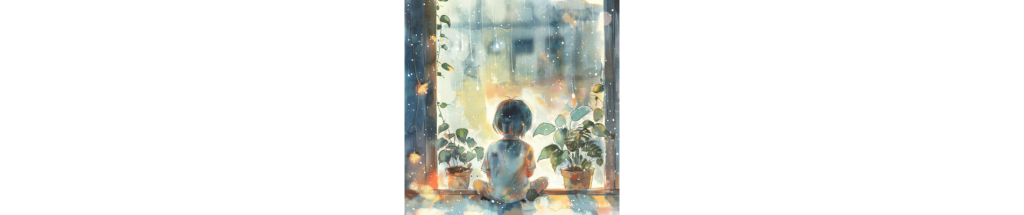 טיפול בילדים רגישים, איור של ילד יושב מתבונן בחלון